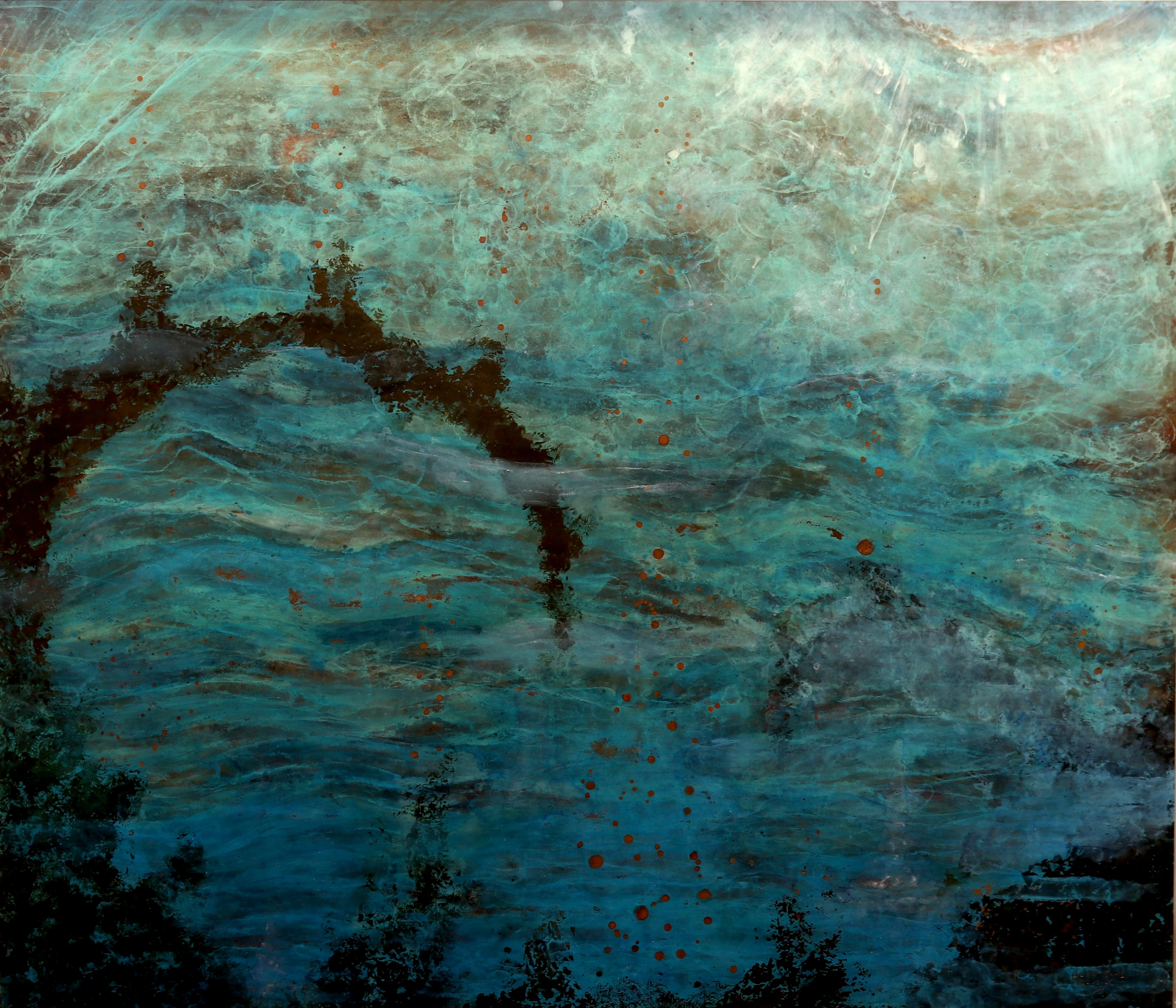 Tableau en cuivre patiné : patines au feu, patines chimiques, finition vernis acrylique 100cm x 85 cm